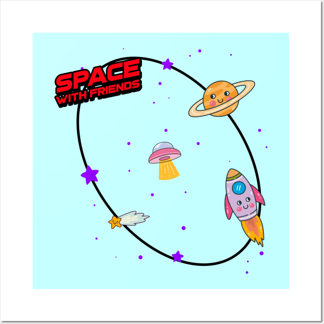 Space With Friends | Cute Kids Wall Art by KidsKingdom